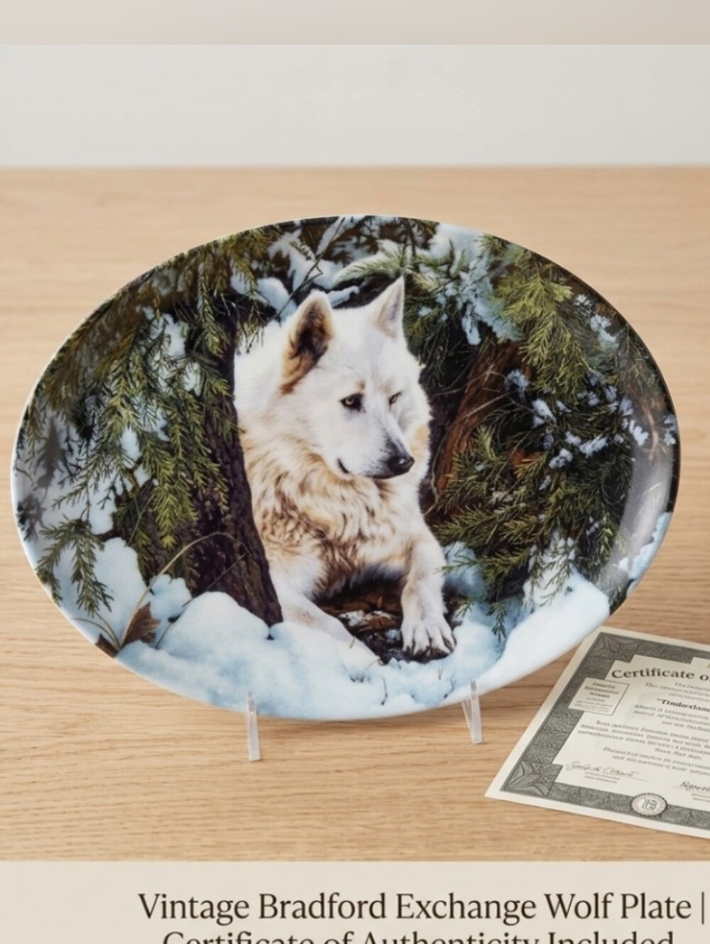 IOB Vintage 1996 Bradford Exchange Tranquil Retreat White Wolf Plate